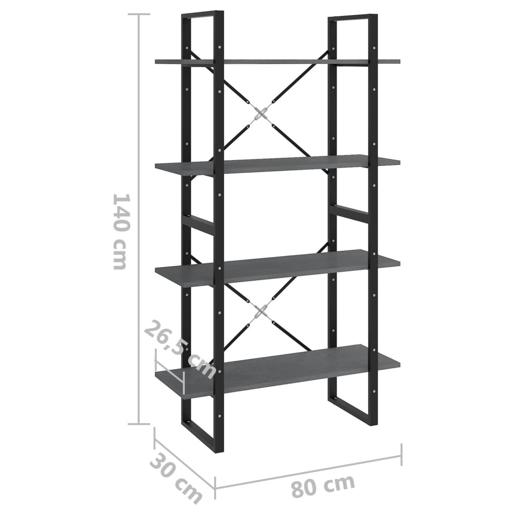 Boekenkast met 4 schappen 80x30x140 cm massief grenenhout grijs is nu te koop bij PeponiXL, paradijselijk wonen!