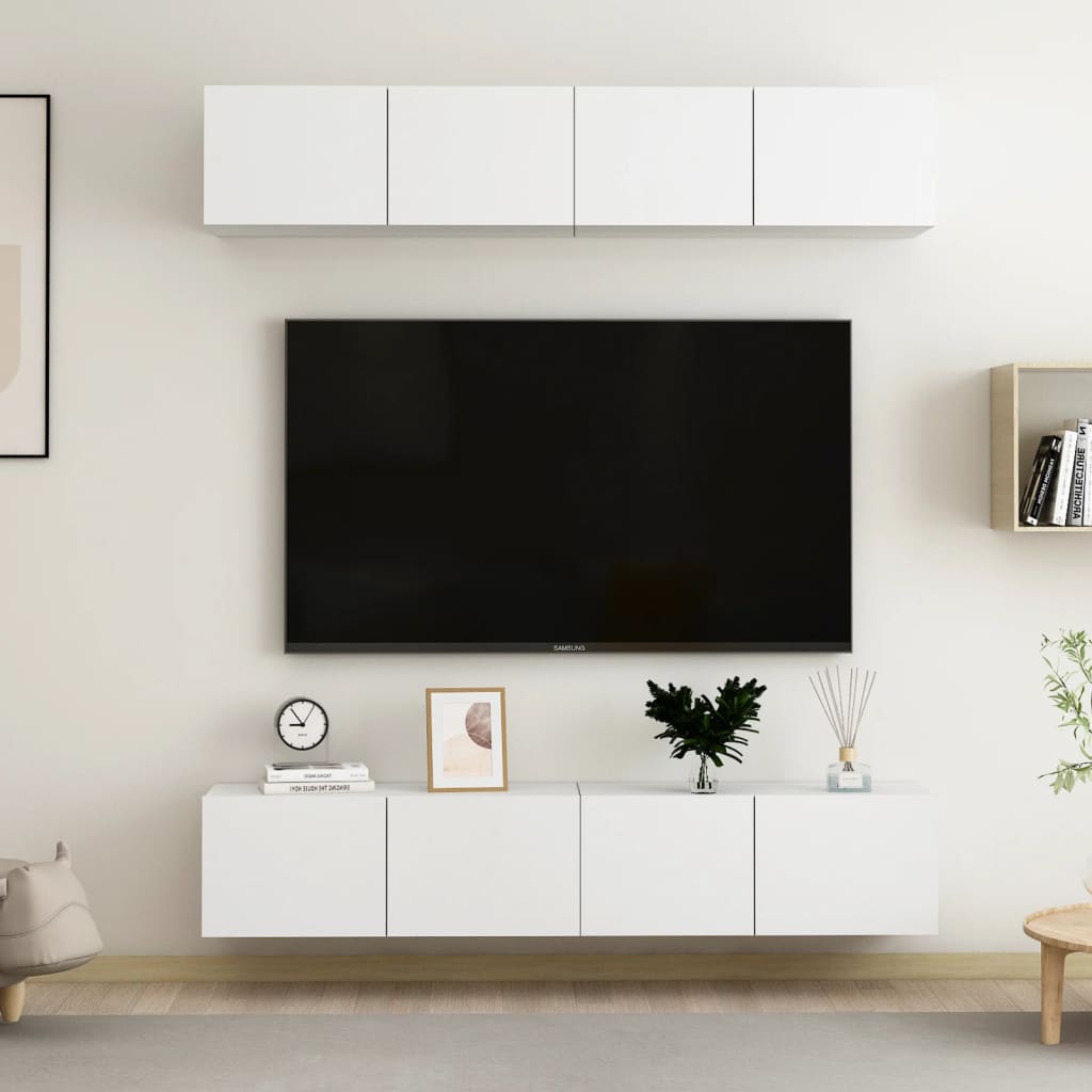 Tv-meubelen 4 st 80x30x30 cm bewerkt hout wit is nu te koop bij PeponiXL, paradijselijk wonen!