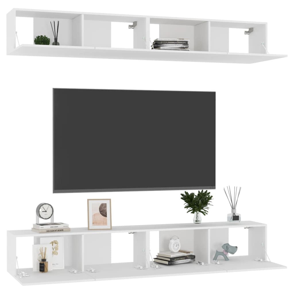 Tv-meubelen 4 st 100x30x30 cm bewerkt hout wit is nu te koop bij PeponiXL, paradijselijk wonen!