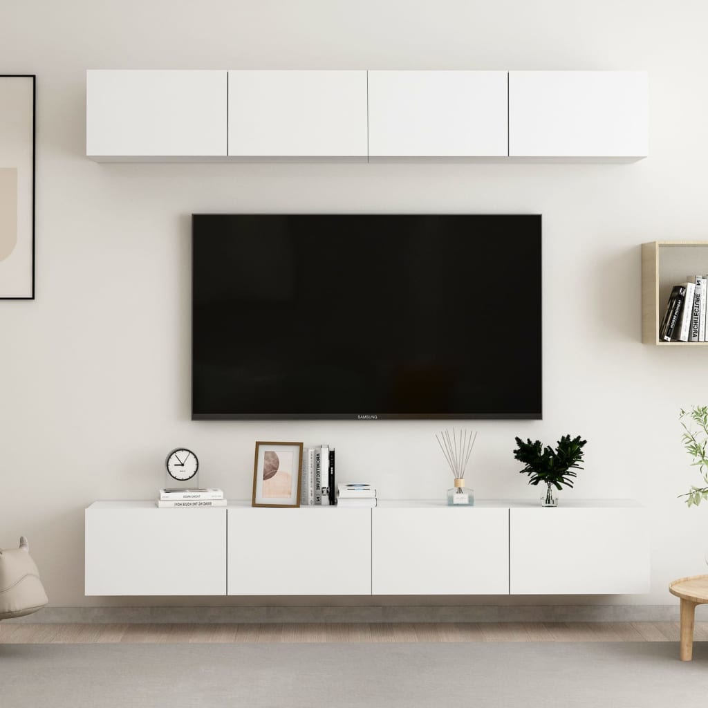 Tv-meubelen 4 st 100x30x30 cm bewerkt hout wit is nu te koop bij PeponiXL, paradijselijk wonen!