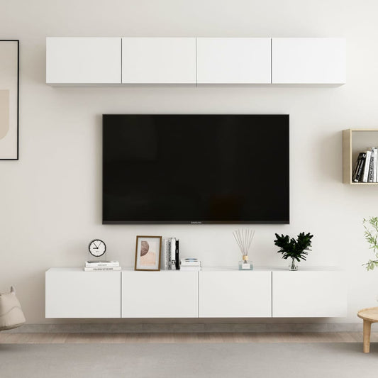 Tv-meubelen 4 st 100x30x30 cm bewerkt hout wit is nu te koop bij PeponiXL, paradijselijk wonen!