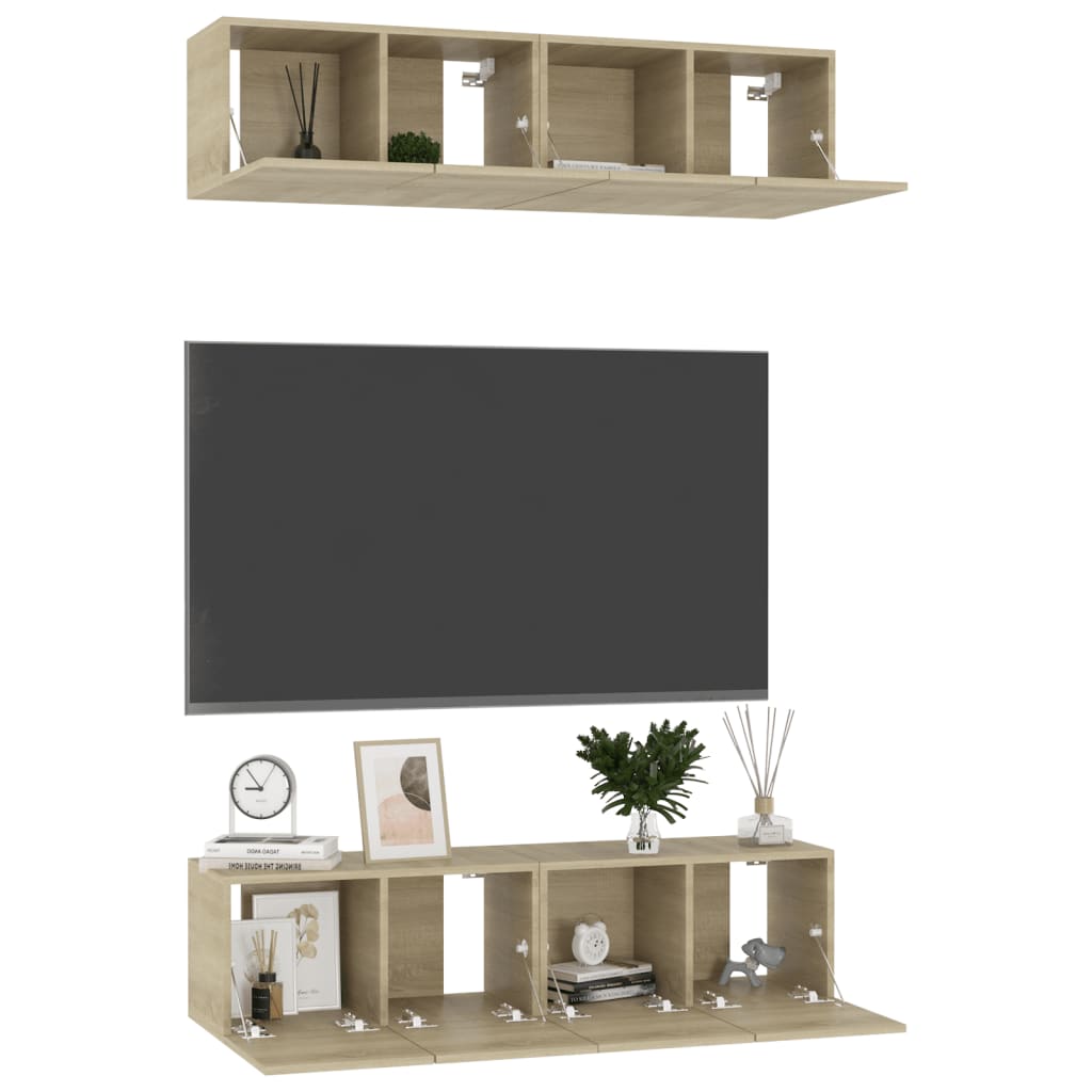 Tv-meubelen 4 st 60x30x30 cm bewerkt hout sonoma eikenkleurig is nu te koop bij PeponiXL, paradijselijk wonen!