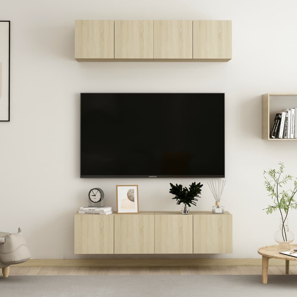 Tv-meubelen 4 st 60x30x30 cm bewerkt hout sonoma eikenkleurig is nu te koop bij PeponiXL, paradijselijk wonen!