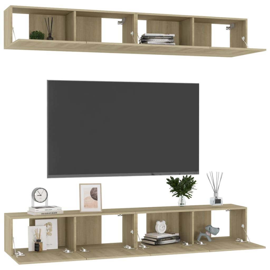 Tv-meubelen 4 st 100x30x30 cm bewerkt hout sonoma eikenkleurig is nu te koop bij PeponiXL, paradijselijk wonen!