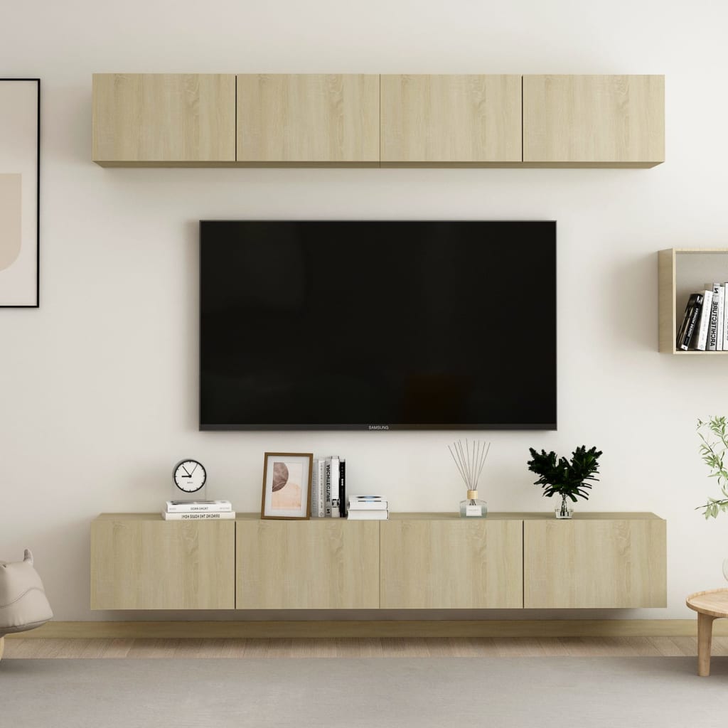 Tv-meubelen 4 st 100x30x30 cm bewerkt hout sonoma eikenkleurig is nu te koop bij PeponiXL, paradijselijk wonen!