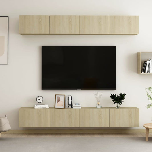 Tv-meubelen 4 st 100x30x30 cm bewerkt hout sonoma eikenkleurig is nu te koop bij PeponiXL, paradijselijk wonen!