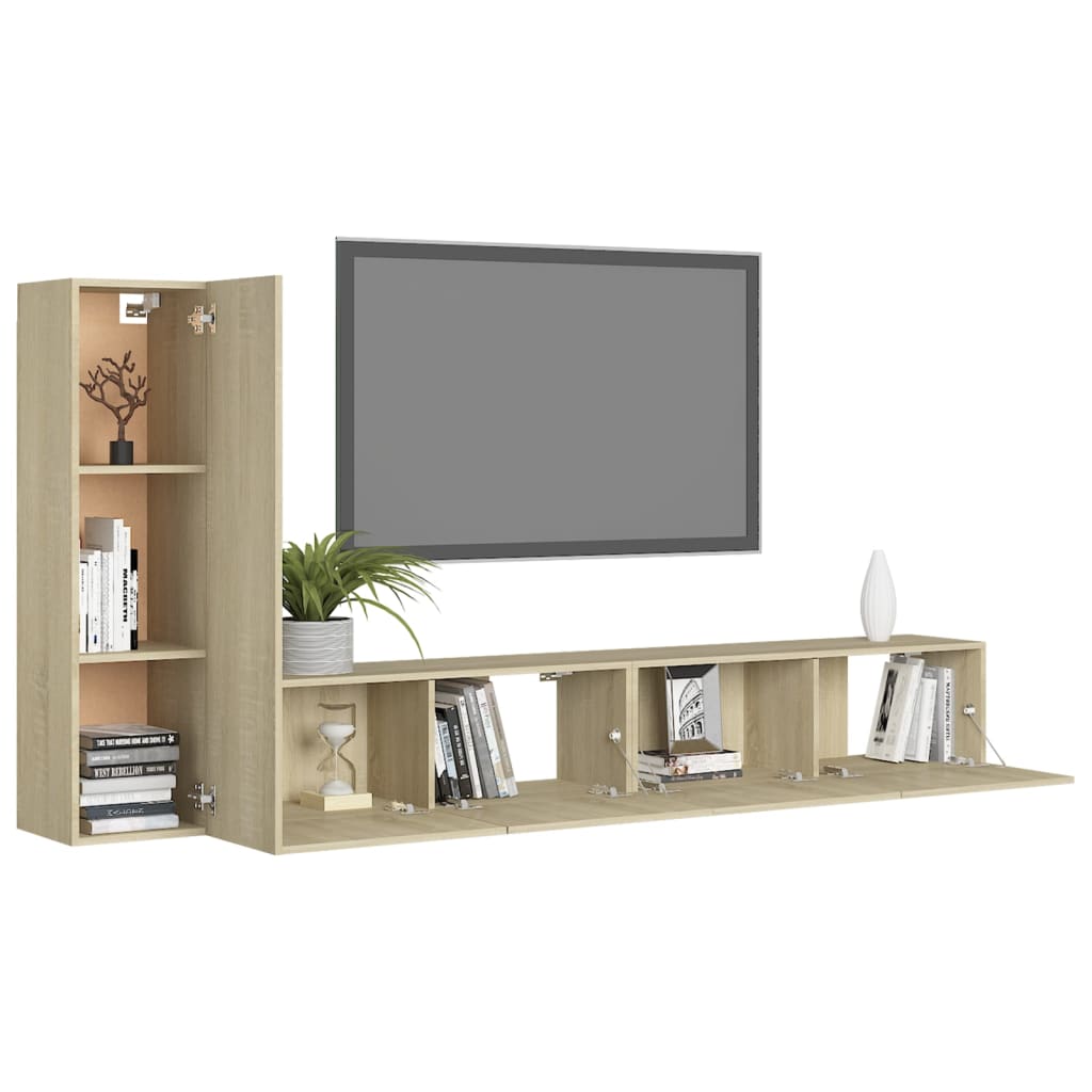 3-delige Tv-meubelset bewerkt hout sonoma eikenkleurig is nu te koop bij PeponiXL, paradijselijk wonen!