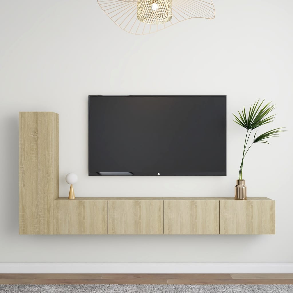 3-delige Tv-meubelset bewerkt hout sonoma eikenkleurig is nu te koop bij PeponiXL, paradijselijk wonen!