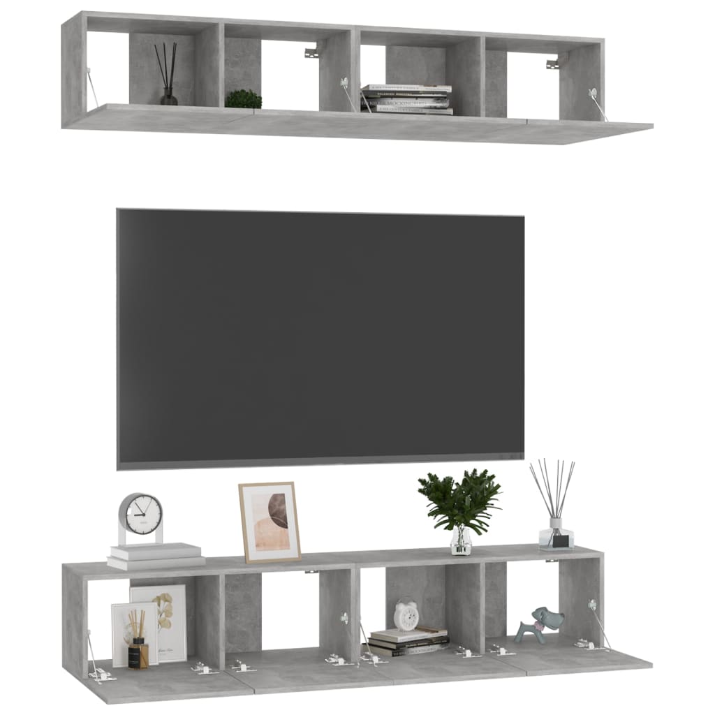 Tv-meubelen 4 st 80x30x30 cm bewerkt hout betongrijs is nu te koop bij PeponiXL, paradijselijk wonen!