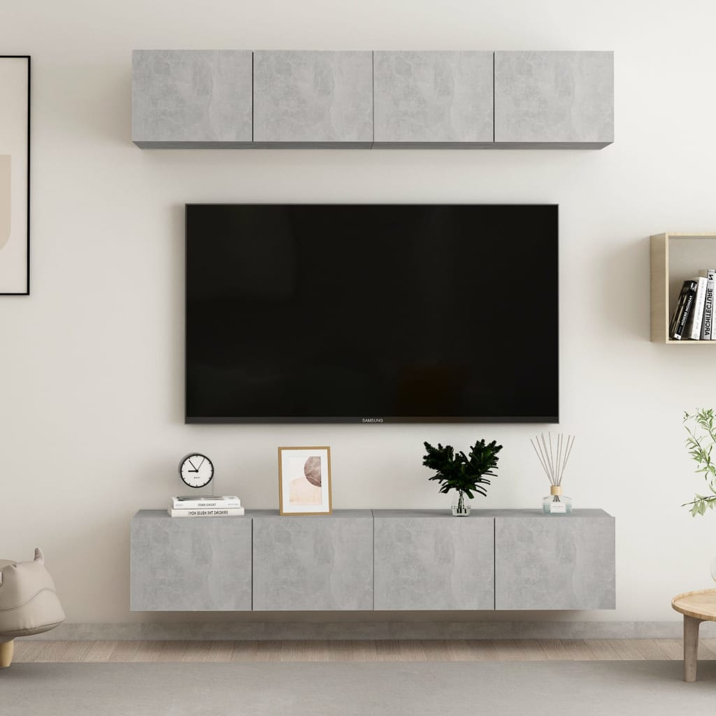 Tv-meubelen 4 st 80x30x30 cm bewerkt hout betongrijs is nu te koop bij PeponiXL, paradijselijk wonen!