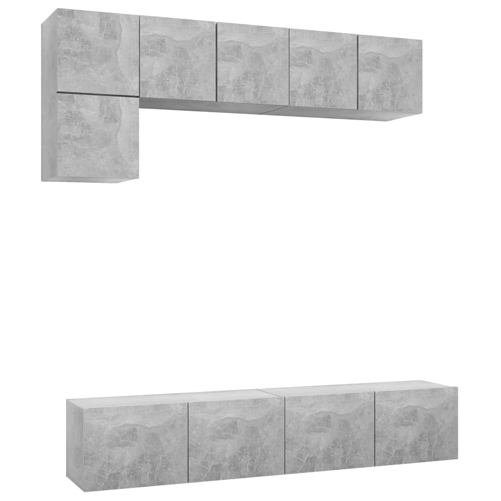 5-delige Tv-meubelset bewerkt hout betongrijs is nu te koop bij PeponiXL, paradijselijk wonen!