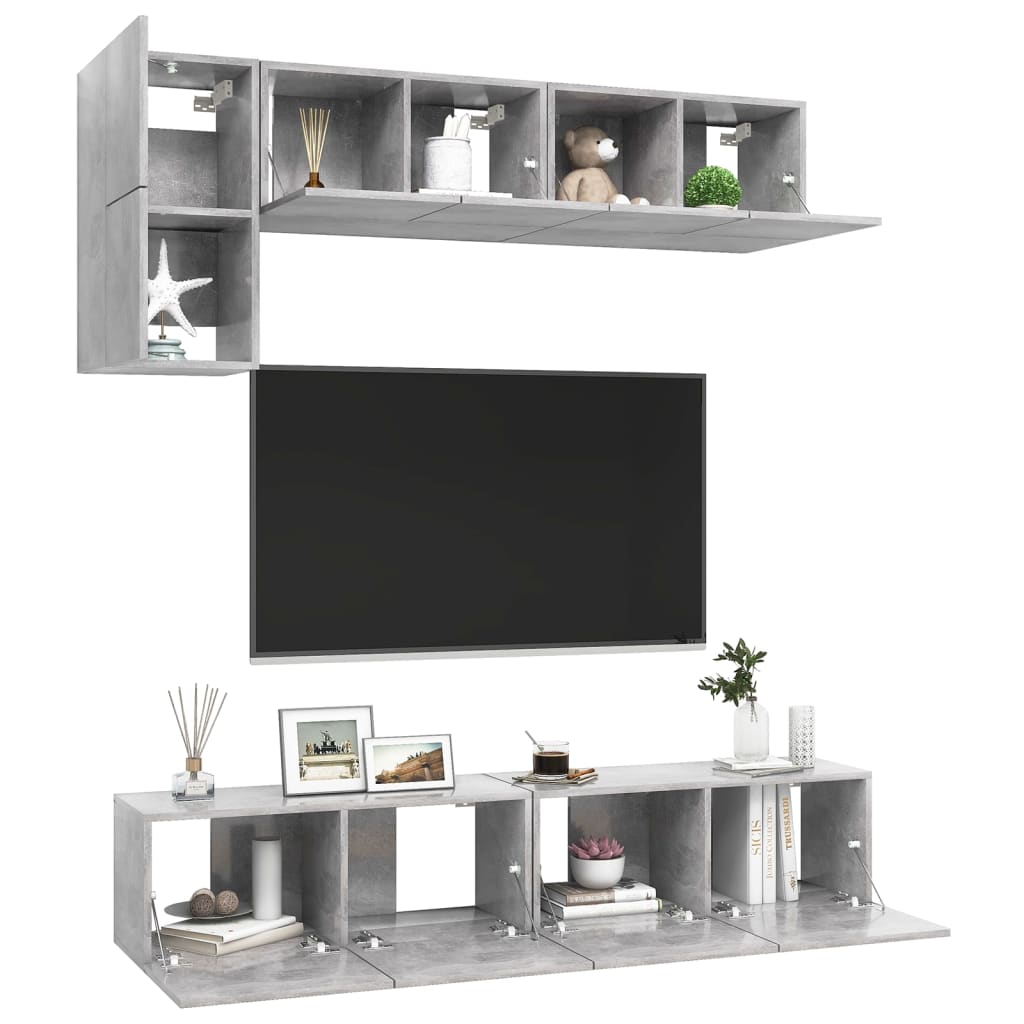 5-delige Tv-meubelset bewerkt hout betongrijs is nu te koop bij PeponiXL, paradijselijk wonen!
