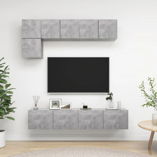 5-delige Tv-meubelset bewerkt hout betongrijs is nu te koop bij PeponiXL, paradijselijk wonen!