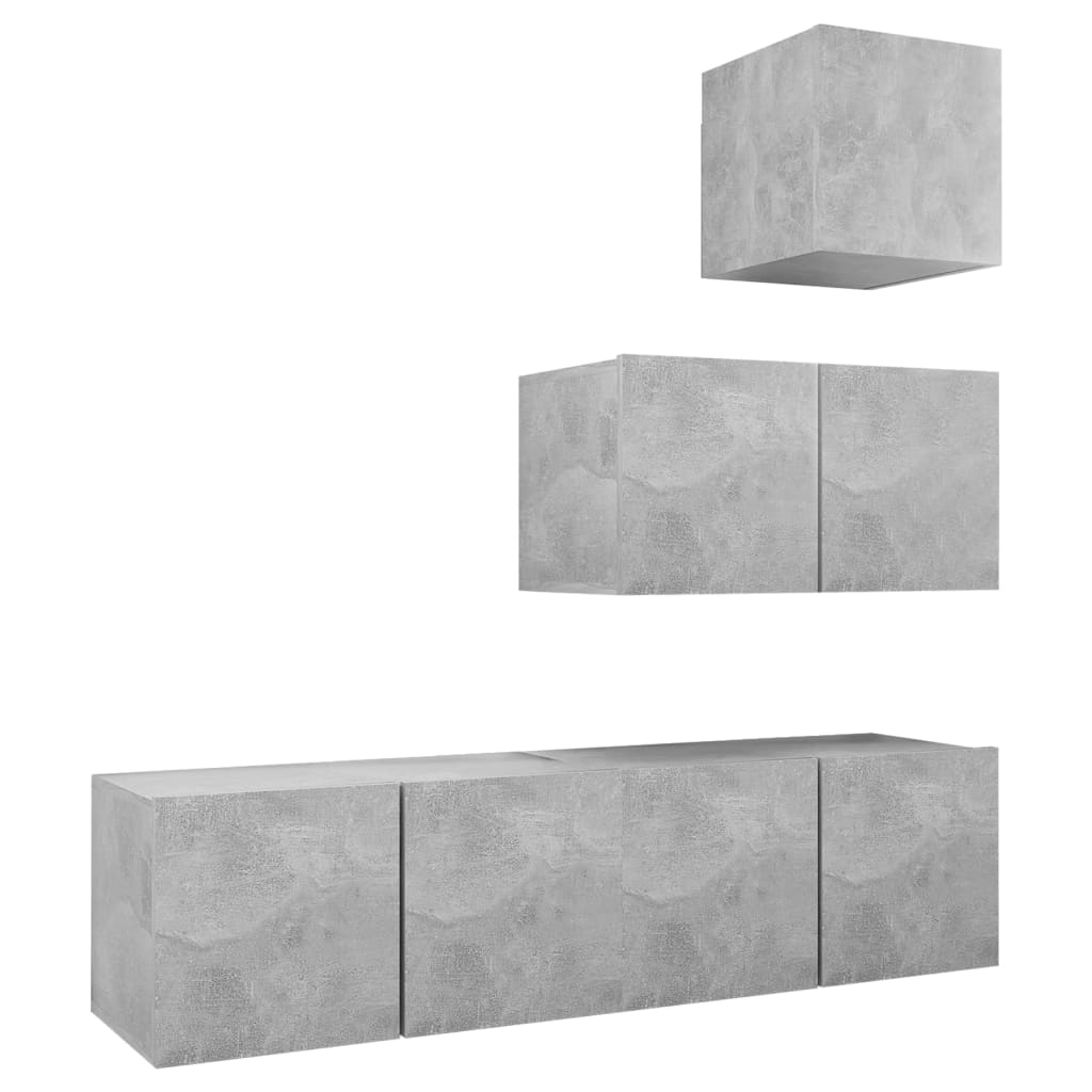 4-delige Tv-meubelset bewerkt hout betongrijs is nu te koop bij PeponiXL, paradijselijk wonen!