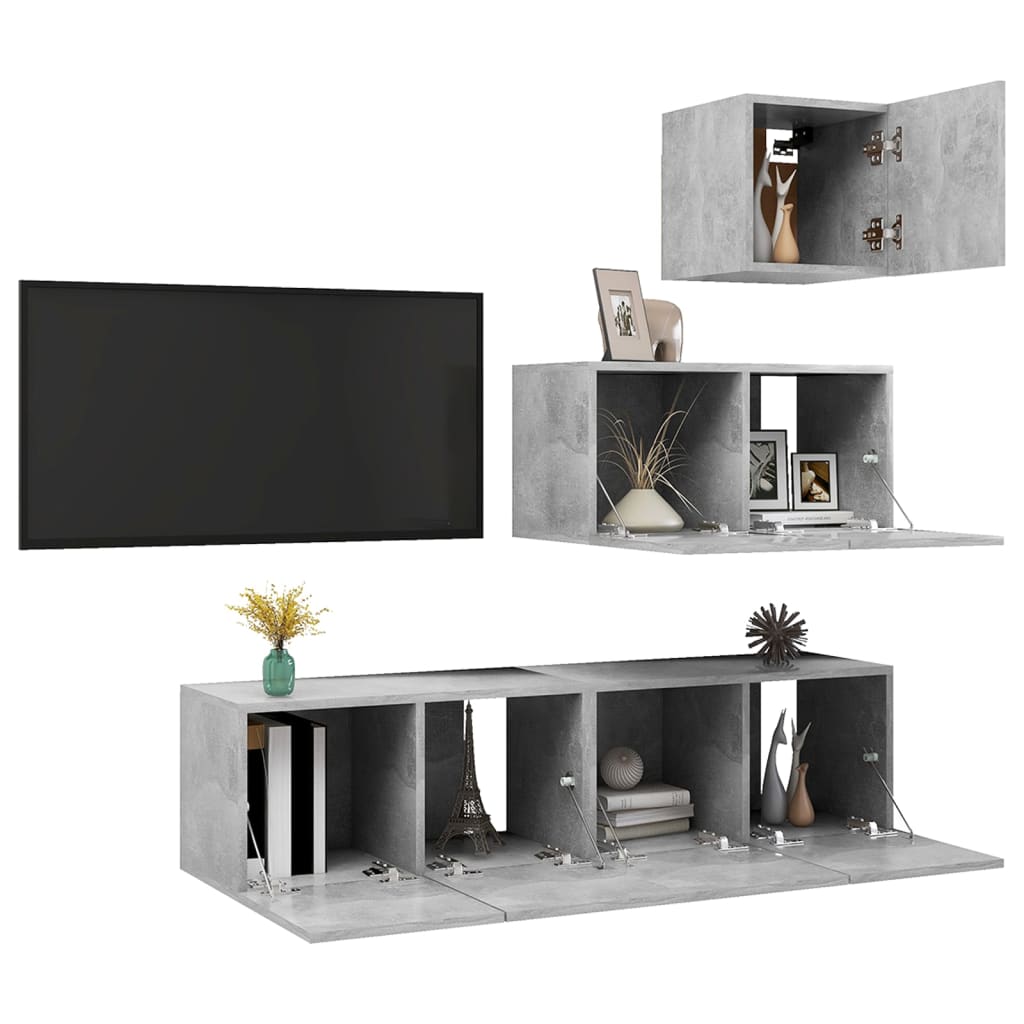 4-delige Tv-meubelset bewerkt hout betongrijs is nu te koop bij PeponiXL, paradijselijk wonen!