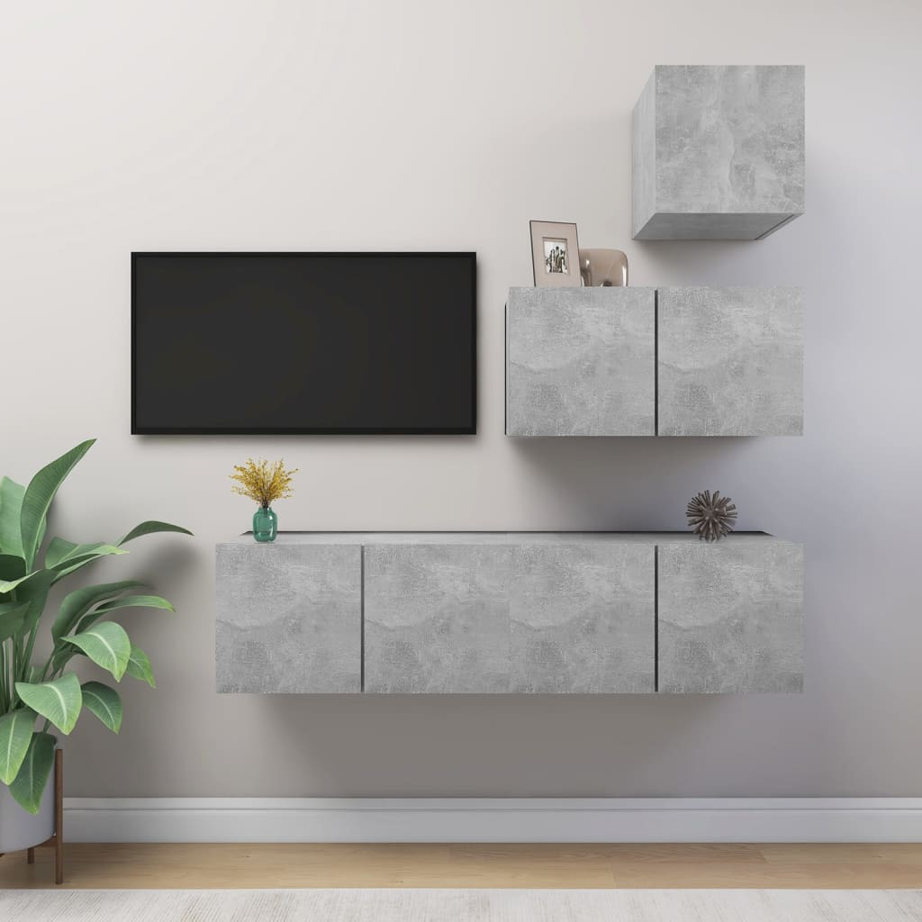 4-delige Tv-meubelset bewerkt hout betongrijs is nu te koop bij PeponiXL, paradijselijk wonen!