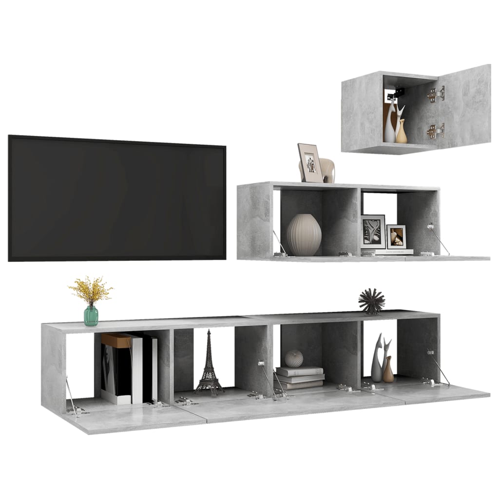 4-delige Tv-meubelset bewerkt hout betongrijs is nu te koop bij PeponiXL, paradijselijk wonen!