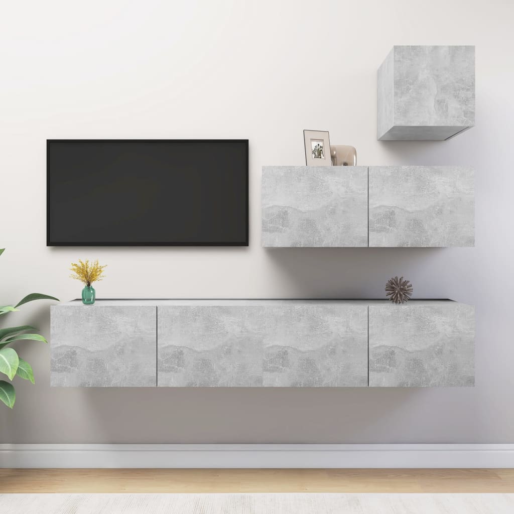 4-delige Tv-meubelset bewerkt hout betongrijs is nu te koop bij PeponiXL, paradijselijk wonen!