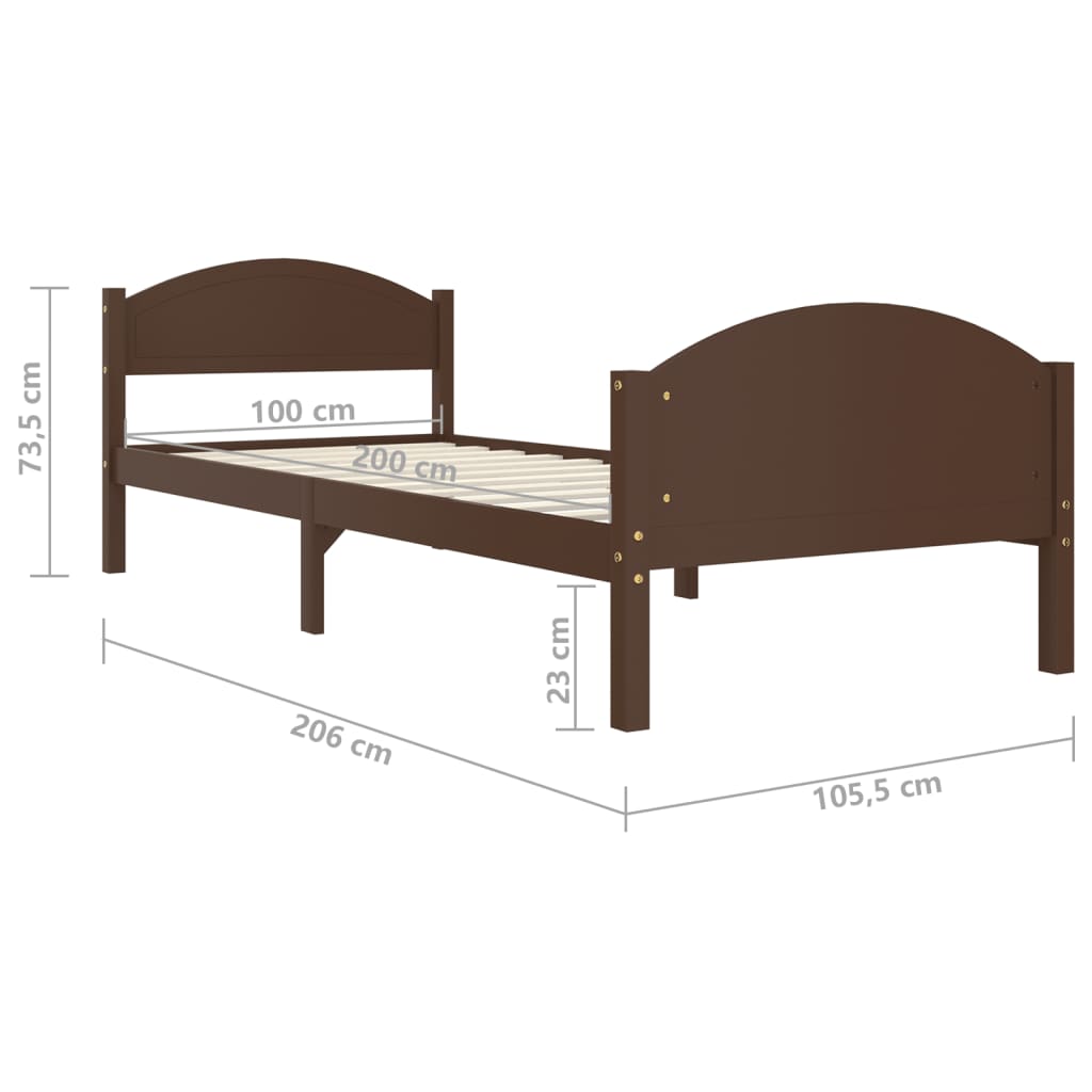 Bedframe massief grenenhout donkerbruin 100x200 cm is nu te koop bij PeponiXL, paradijselijk wonen!