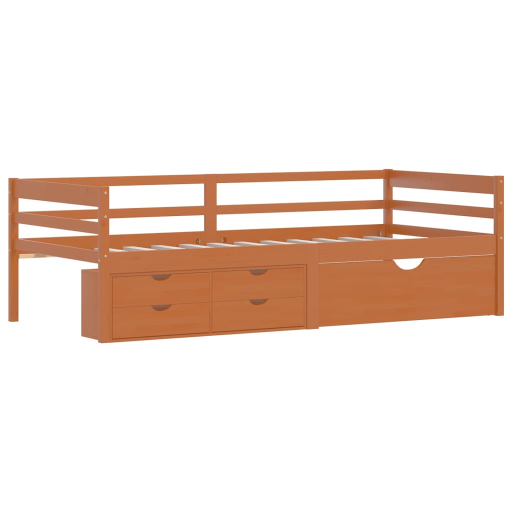 Bedframe met lades en kast grenenhout honingbruin 90x200 cm is nu te koop bij PeponiXL, paradijselijk wonen!