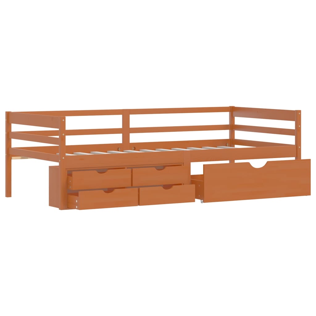 Bedframe met lades en kast grenenhout honingbruin 90x200 cm is nu te koop bij PeponiXL, paradijselijk wonen!