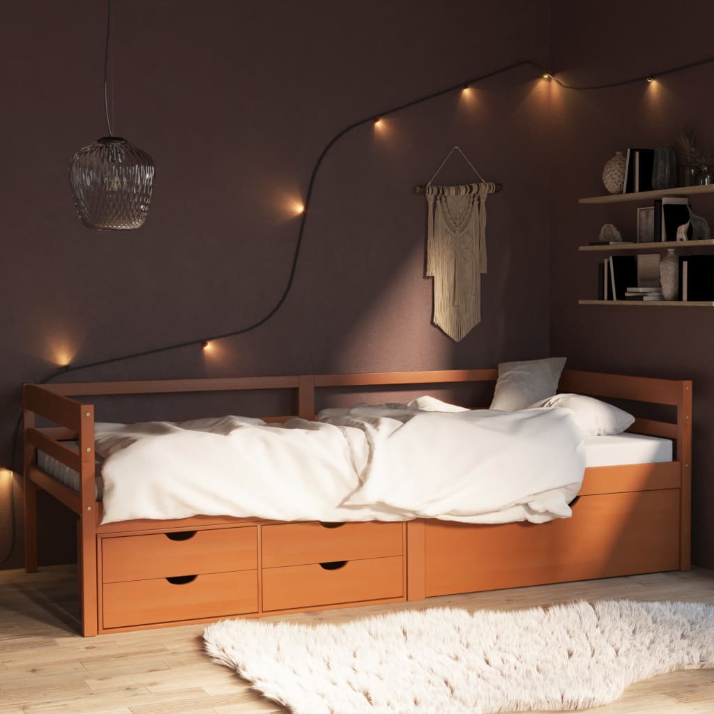 Bedframe met lades en kast grenenhout honingbruin 90x200 cm is nu te koop bij PeponiXL, paradijselijk wonen!