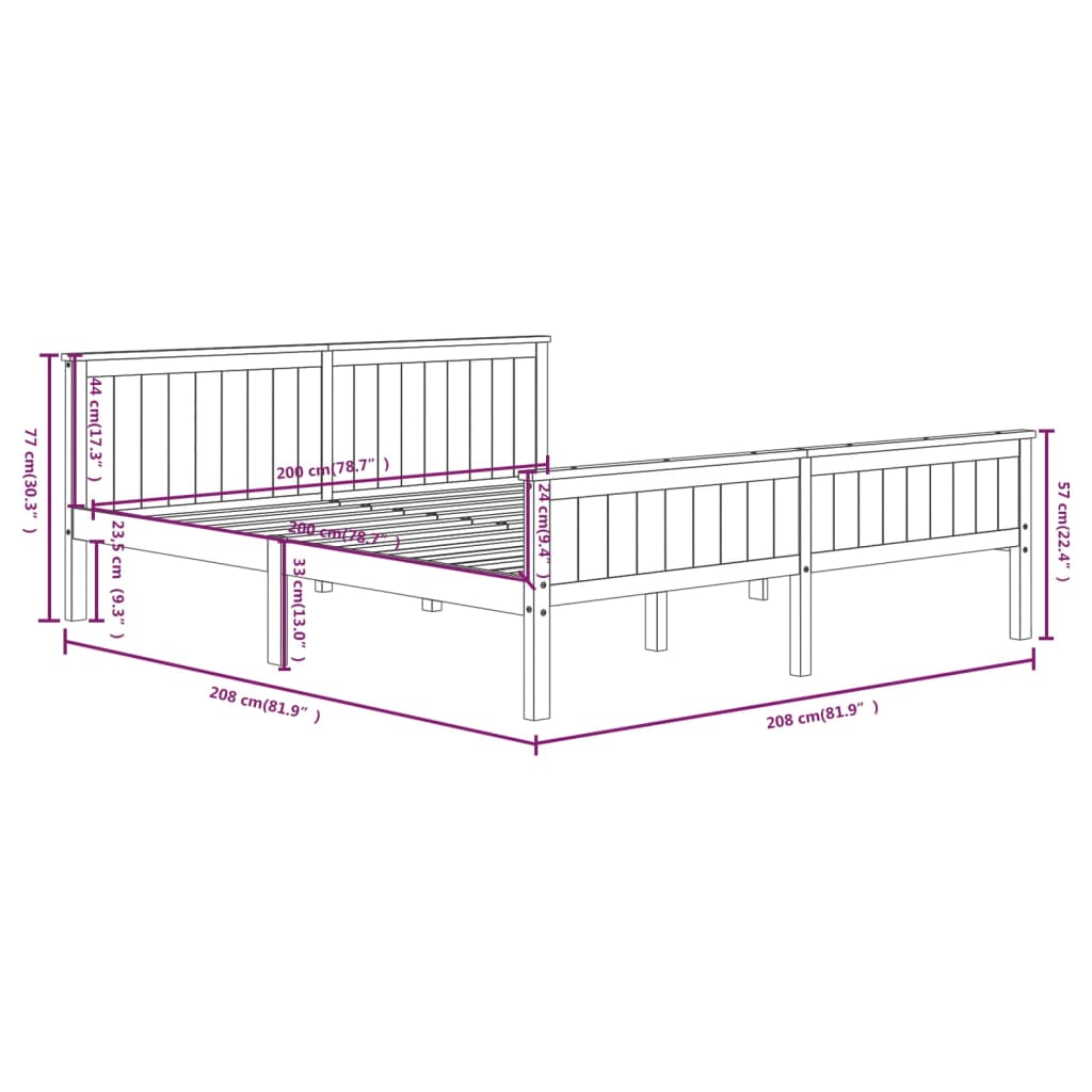 Bedframe massief grenenhout grijs 200x200 cm is nu te koop bij PeponiXL, paradijselijk wonen!