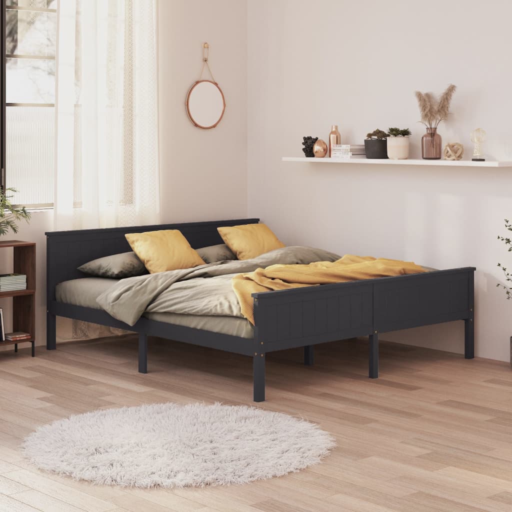 Bedframe massief grenenhout grijs 200x200 cm is nu te koop bij PeponiXL, paradijselijk wonen!