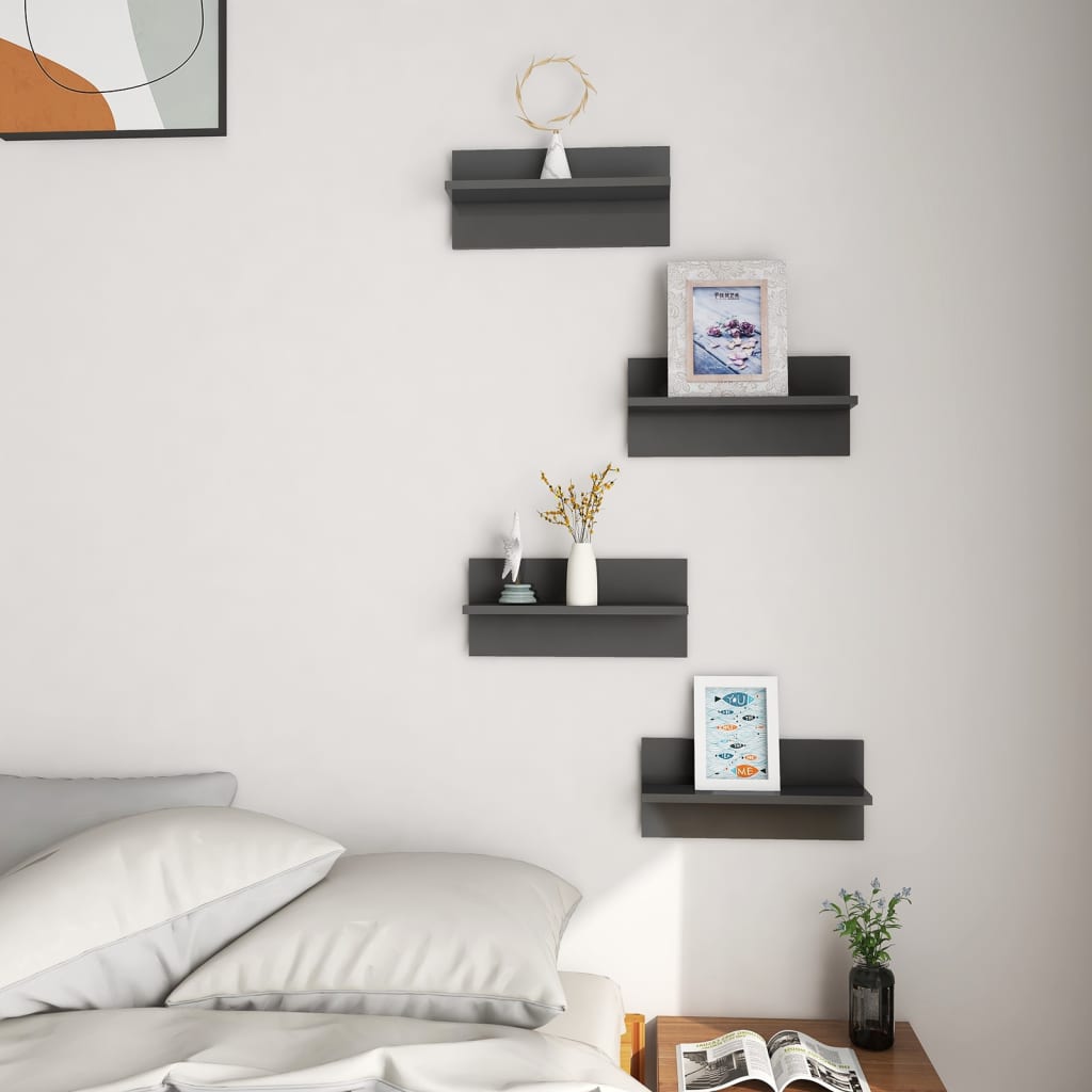 Wandschappen 4 st 40x11,5x18 cm hoogglans grijs is nu te koop bij PeponiXL, paradijselijk wonen!