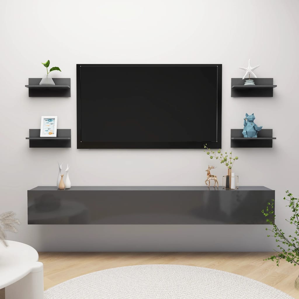 Wandschappen 4 st 40x11,5x18 cm hoogglans grijs is nu te koop bij PeponiXL, paradijselijk wonen!