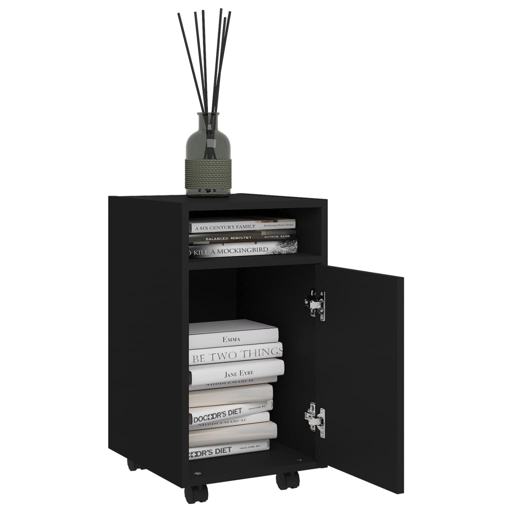 Bijzetkast met wielen 33x38x60 cm bewerkt hout zwart is nu te koop bij PeponiXL, paradijselijk wonen!