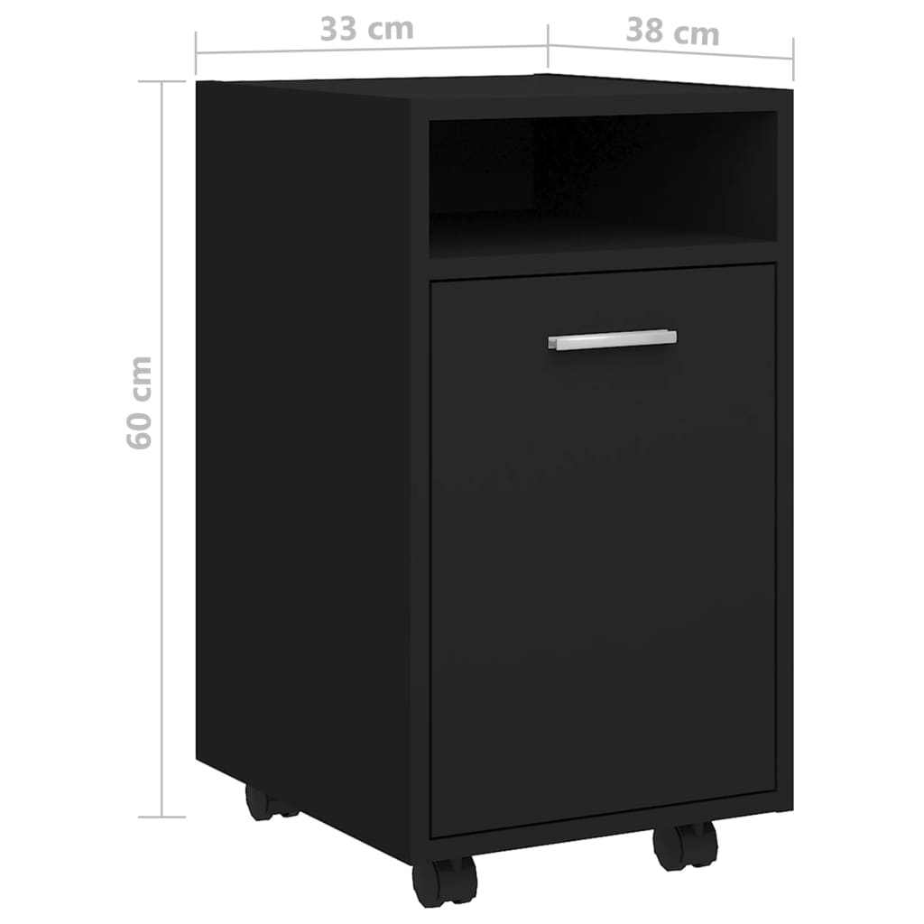 Bijzetkast met wielen 33x38x60 cm bewerkt hout zwart is nu te koop bij PeponiXL, paradijselijk wonen!