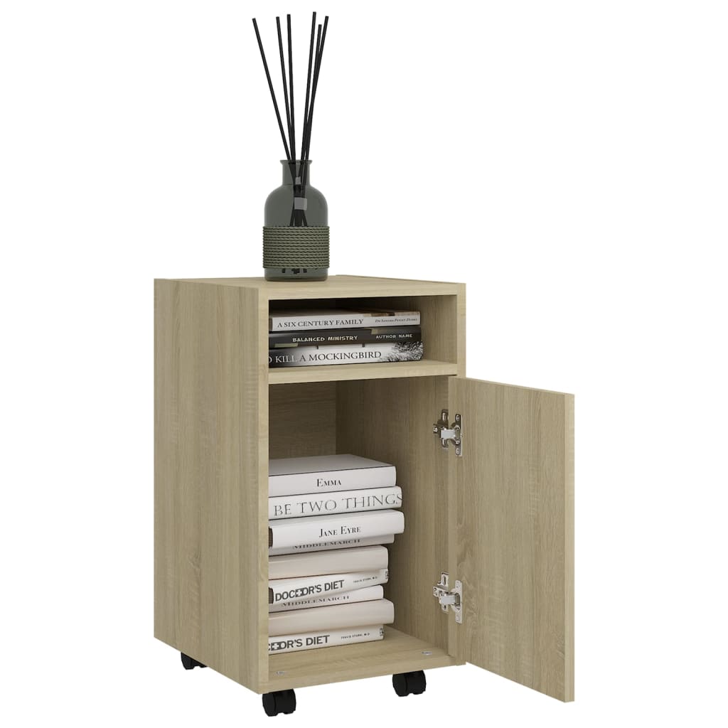 Bijzetkast met wielen 33x38x60 cm bewerkt hout sonoma eiken is nu te koop bij PeponiXL, paradijselijk wonen!