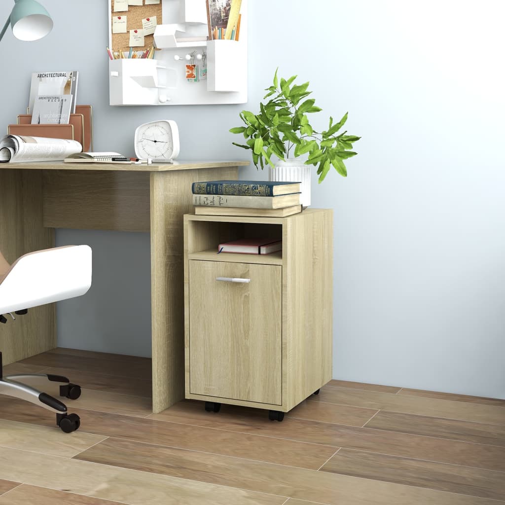 Bijzetkast met wielen 33x38x60 cm bewerkt hout sonoma eiken is nu te koop bij PeponiXL, paradijselijk wonen!