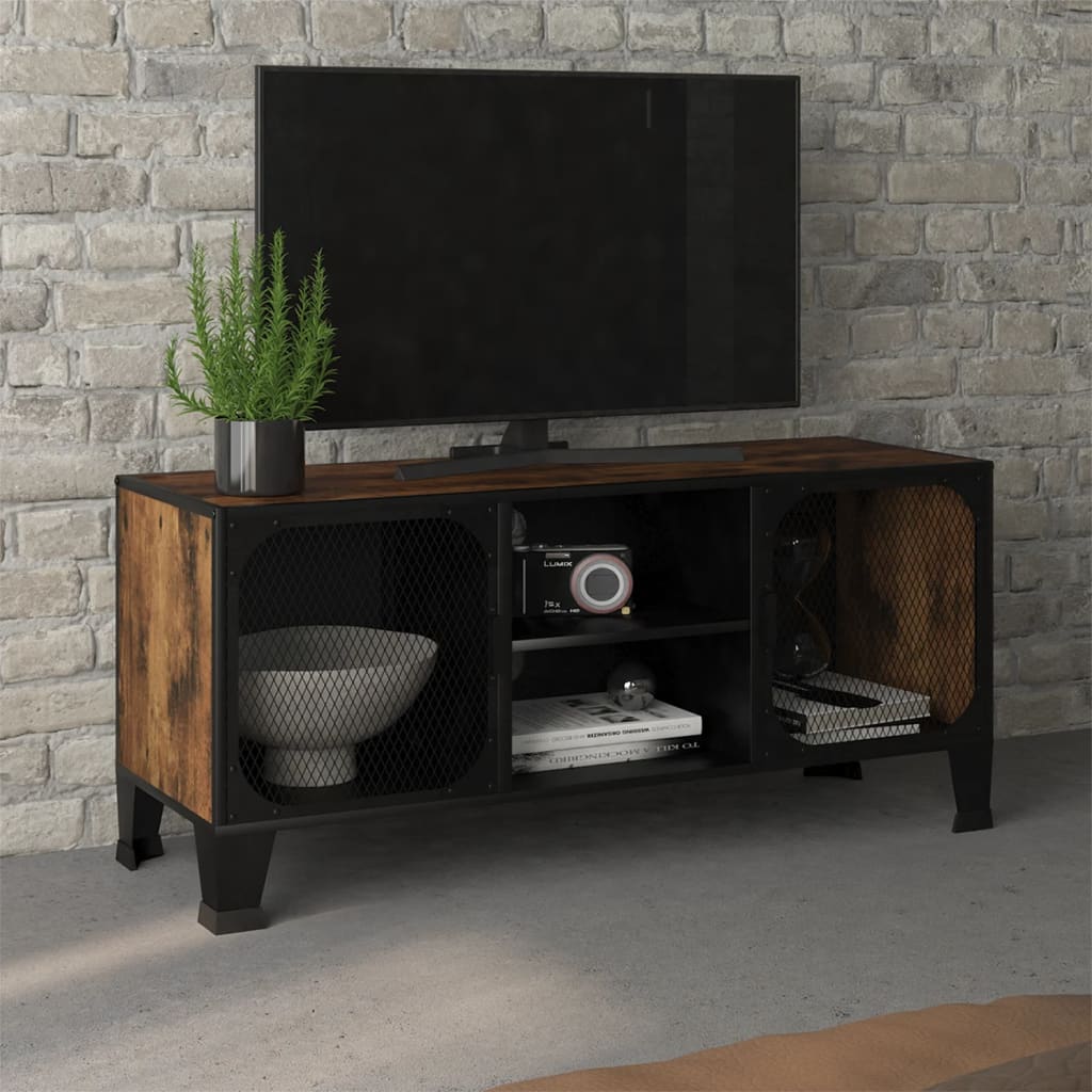 Tv-meubel 105x36x47 cm metaal en MDF rustiek bruin is nu te koop bij PeponiXL, paradijselijk wonen!