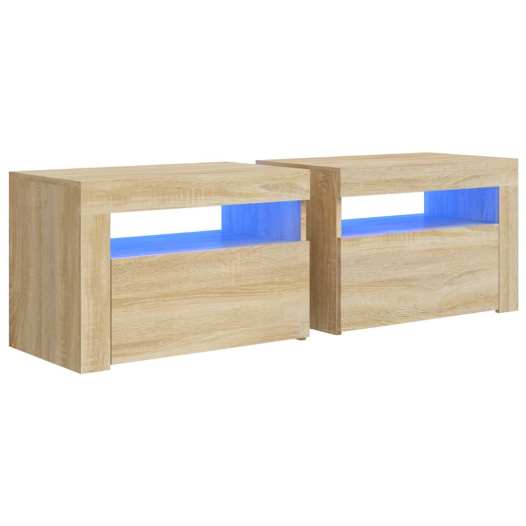 Nachtkastjes 2 st met LED-verlichting 60x35x40 cm sonoma eiken is nu te koop bij PeponiXL, paradijselijk wonen!