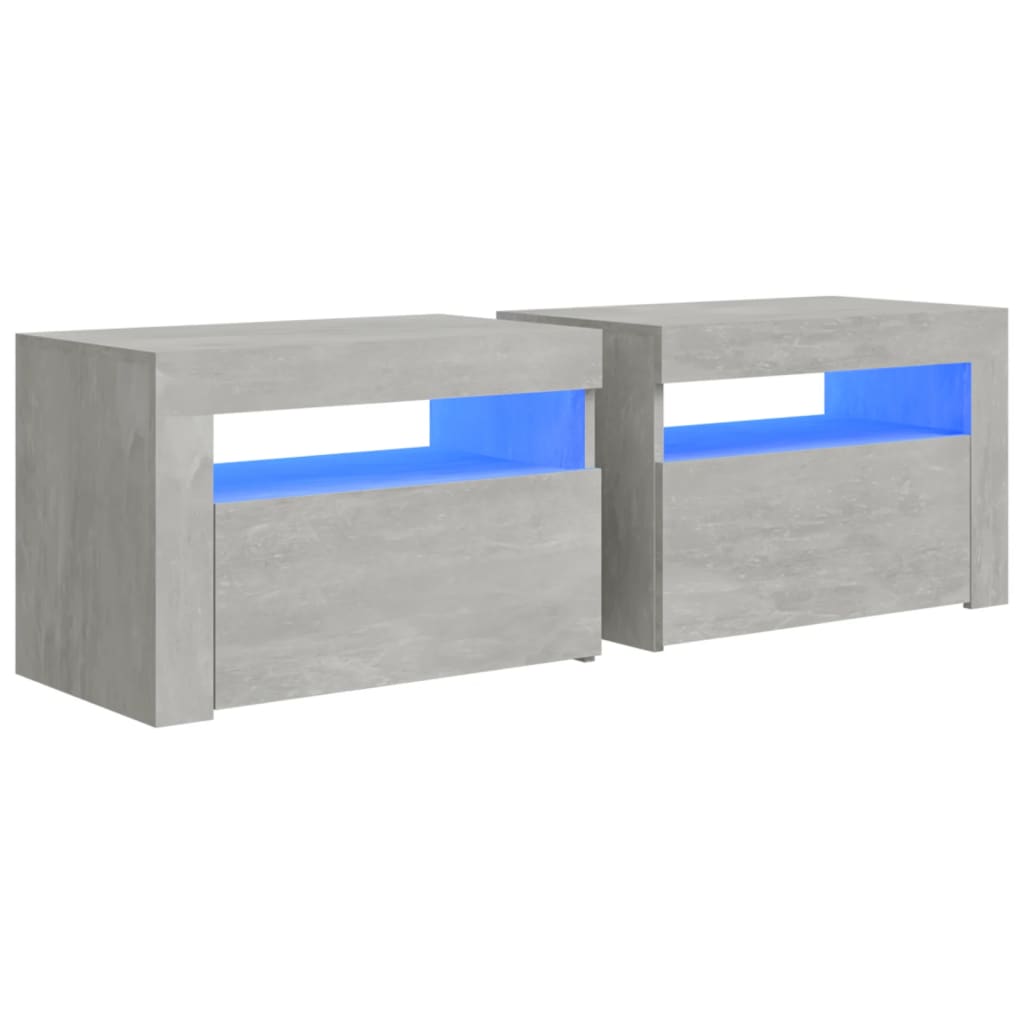 Nachtkastjes 2 st met LED-verlichting 60x35x40 cm betongrijs is nu te koop bij PeponiXL, paradijselijk wonen!