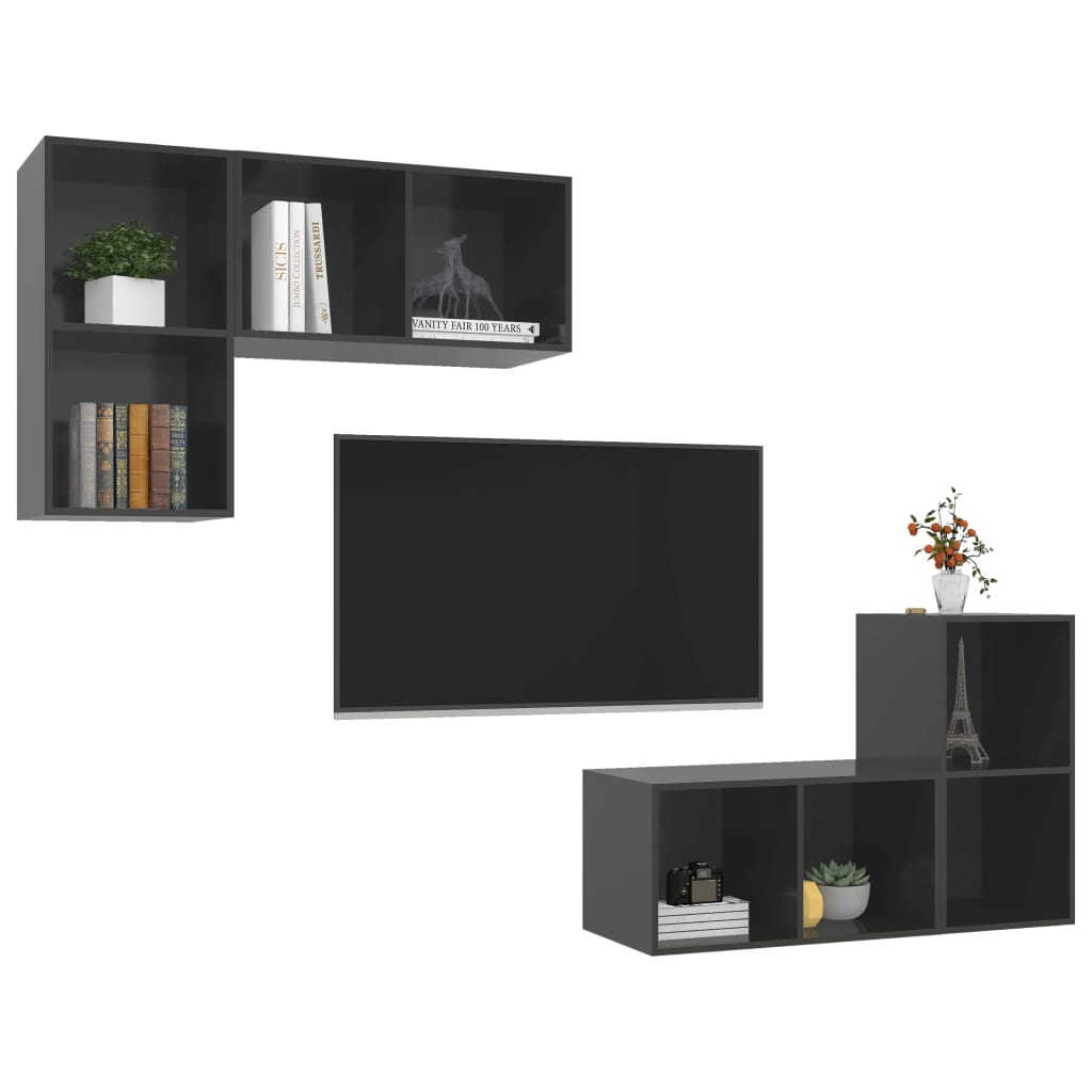 Tv-wandmeubelen 4 st spaanplaat hoogglans grijs is nu te koop bij PeponiXL, paradijselijk wonen!