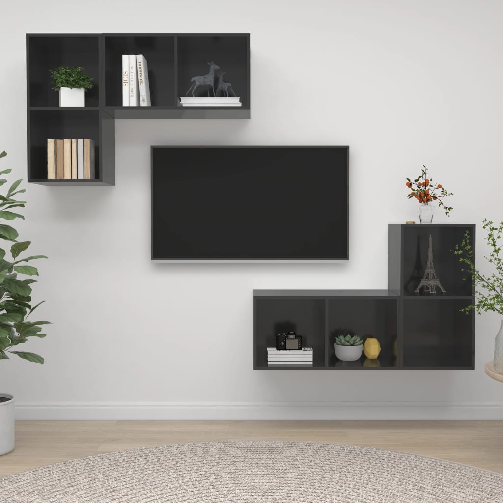 Tv-wandmeubelen 4 st spaanplaat hoogglans grijs is nu te koop bij PeponiXL, paradijselijk wonen!