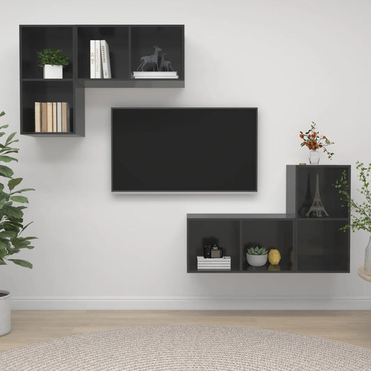 Tv-wandmeubelen 4 st spaanplaat hoogglans grijs is nu te koop bij PeponiXL, paradijselijk wonen!