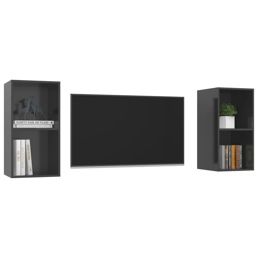Tv-wandmeubelen 2 st spaanplaat hoogglans grijs is nu te koop bij PeponiXL, paradijselijk wonen!