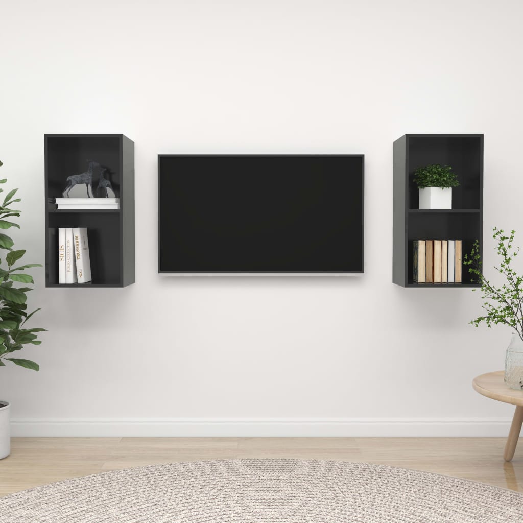 Tv-wandmeubelen 2 st spaanplaat hoogglans grijs is nu te koop bij PeponiXL, paradijselijk wonen!