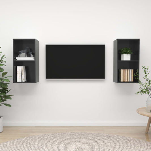 Tv-wandmeubelen 2 st spaanplaat hoogglans grijs is nu te koop bij PeponiXL, paradijselijk wonen!