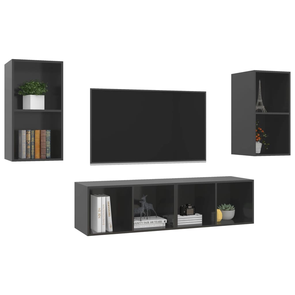 Tv-wandmeubelen 4 st spaanplaat hoogglans grijs is nu te koop bij PeponiXL, paradijselijk wonen!