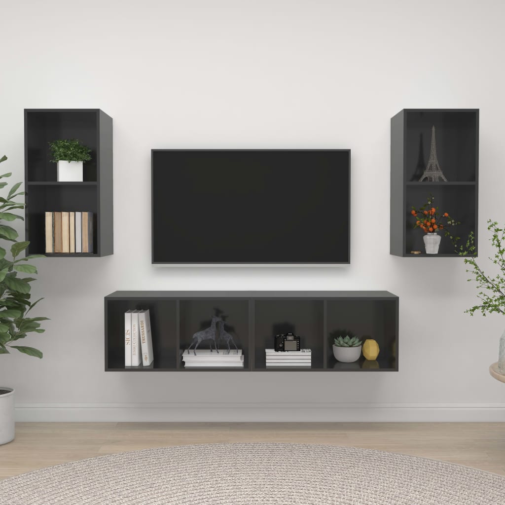 Tv-wandmeubelen 4 st spaanplaat hoogglans grijs is nu te koop bij PeponiXL, paradijselijk wonen!