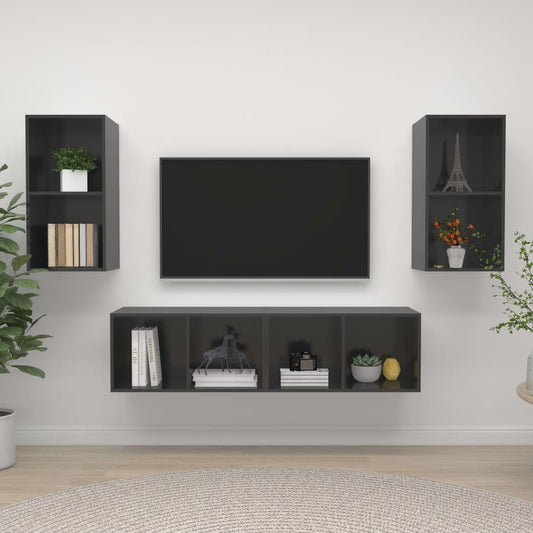 Tv-wandmeubelen 4 st spaanplaat hoogglans grijs is nu te koop bij PeponiXL, paradijselijk wonen!