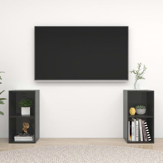 Tv-meubelen 2 st 72x35x36,5 cm bewerkt houthoogglans grijs is nu te koop bij PeponiXL, paradijselijk wonen!