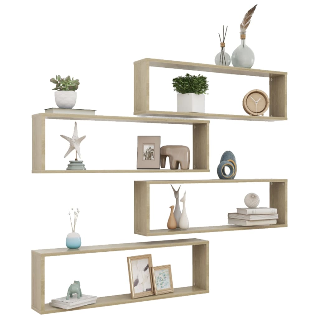 Wandschappen kubus 4 st 100x15x30 cm bewerkt hout sonoma eiken is nu te koop bij PeponiXL, paradijselijk wonen!
