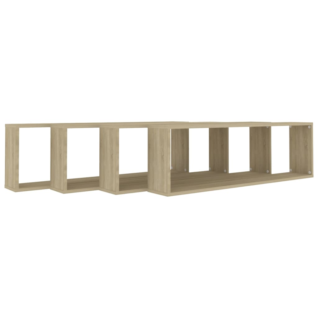Wandschappen kubus 4 st 100x15x30 cm bewerkt hout sonoma eiken is nu te koop bij PeponiXL, paradijselijk wonen!
