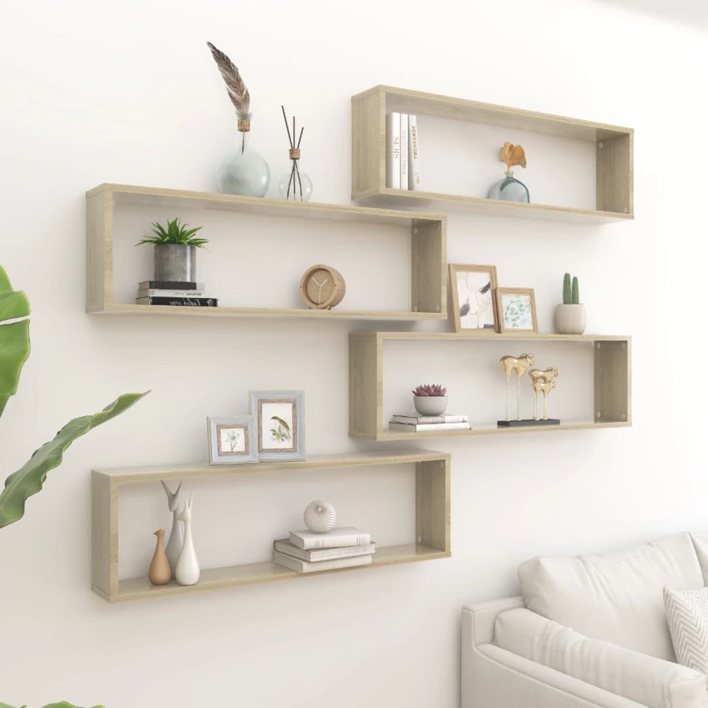 Wandschappen kubus 4 st 100x15x30 cm bewerkt hout sonoma eiken is nu te koop bij PeponiXL, paradijselijk wonen!
